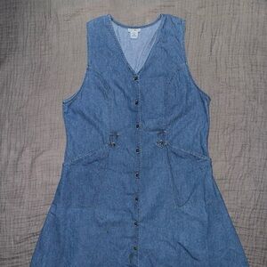 Blue Denim Sleeveless Dress buttons pockets